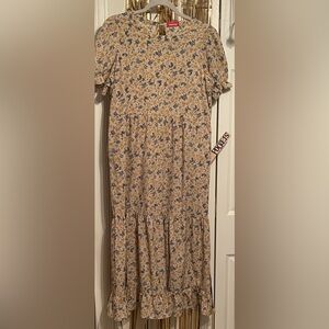 Floral Print Maxi Dress - Cream and Blue